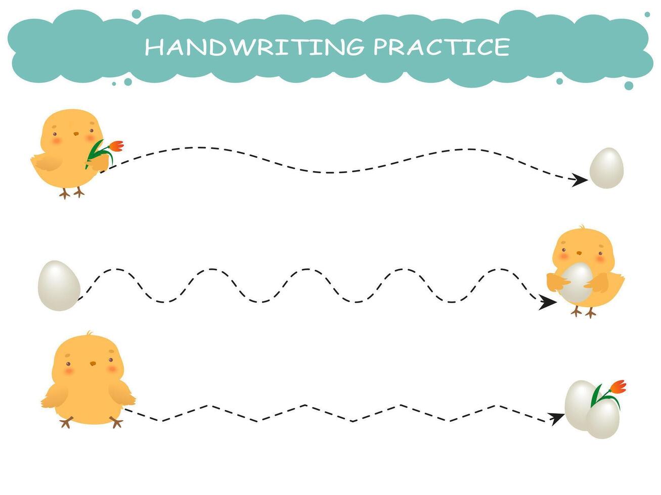 Handwriting practice. Cute chicken with egg. Drawing lessons. Education developing worksheet. Activity page. vector