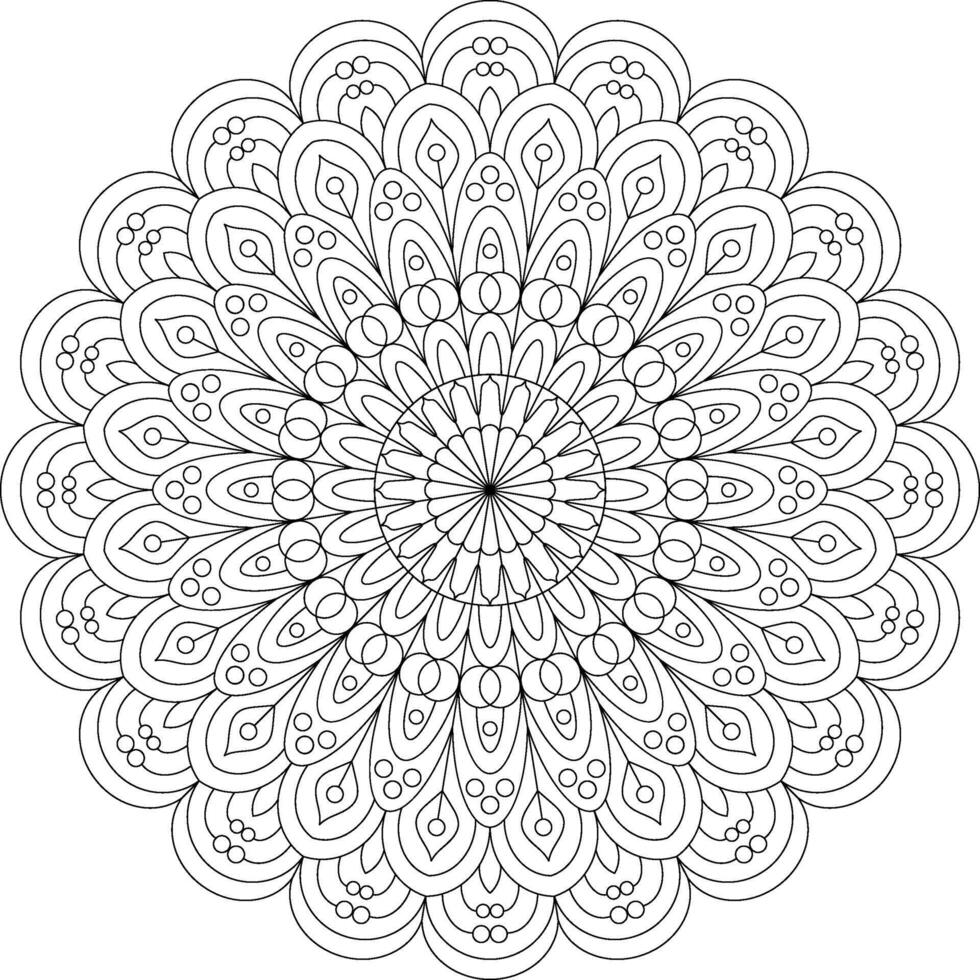 Floral-Inspired Mandala with Repetitive Petal Patterns for Coloring vector