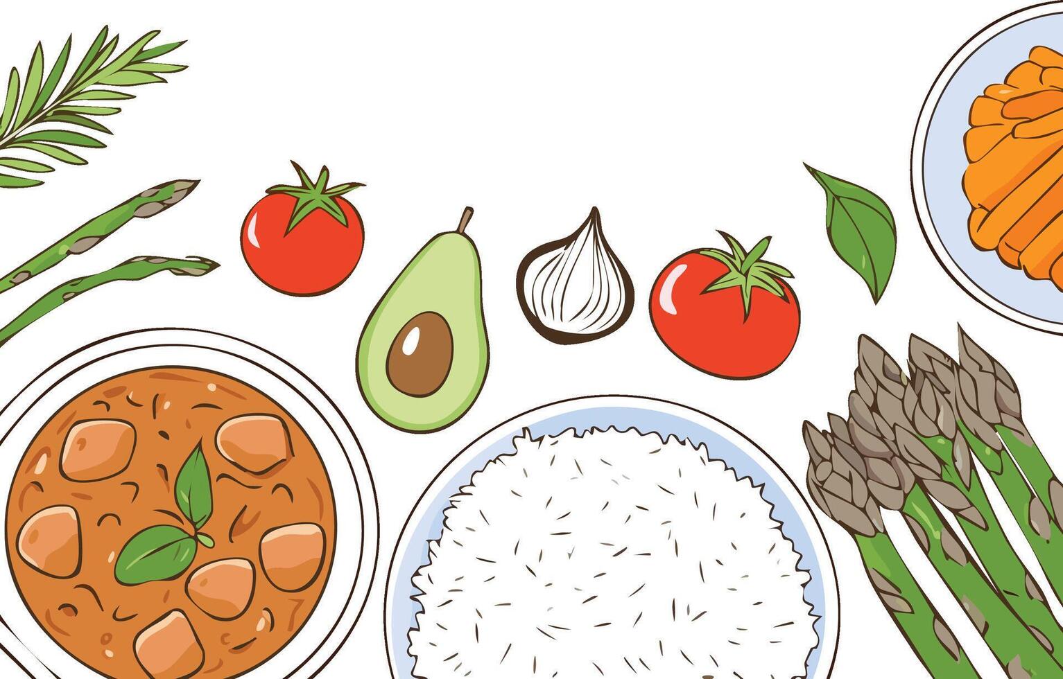healthy cooked food illustration with copy space vector