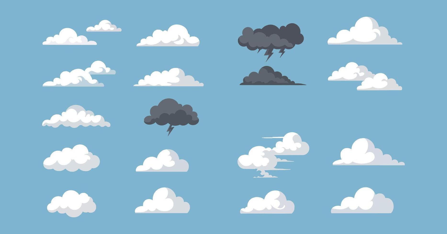 Cloud Icon Set - Illustration of Different Cloud Types vector