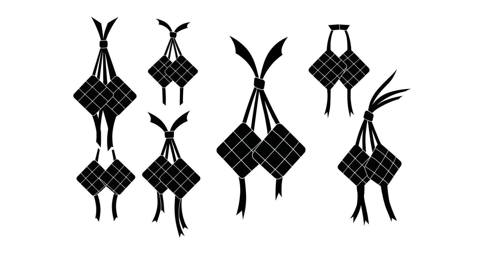 Ketupat Silhouette Icon Set Eid, Ramadan, and Islamic Tradition Symbols vector