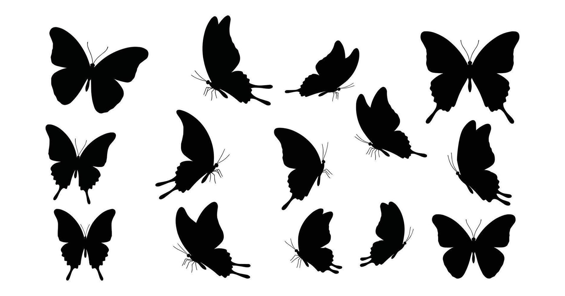 Butterfly Silhouette Icon Set Elegant Black Butterfly Icons Collection vector
