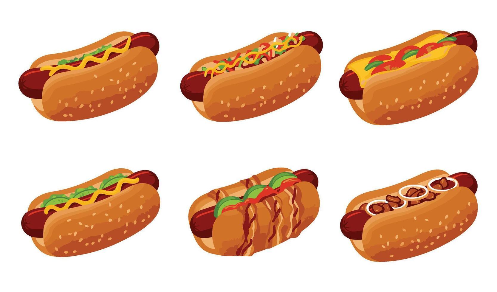 American Hot Dog With Grilled Sausage And Soft Bun vector