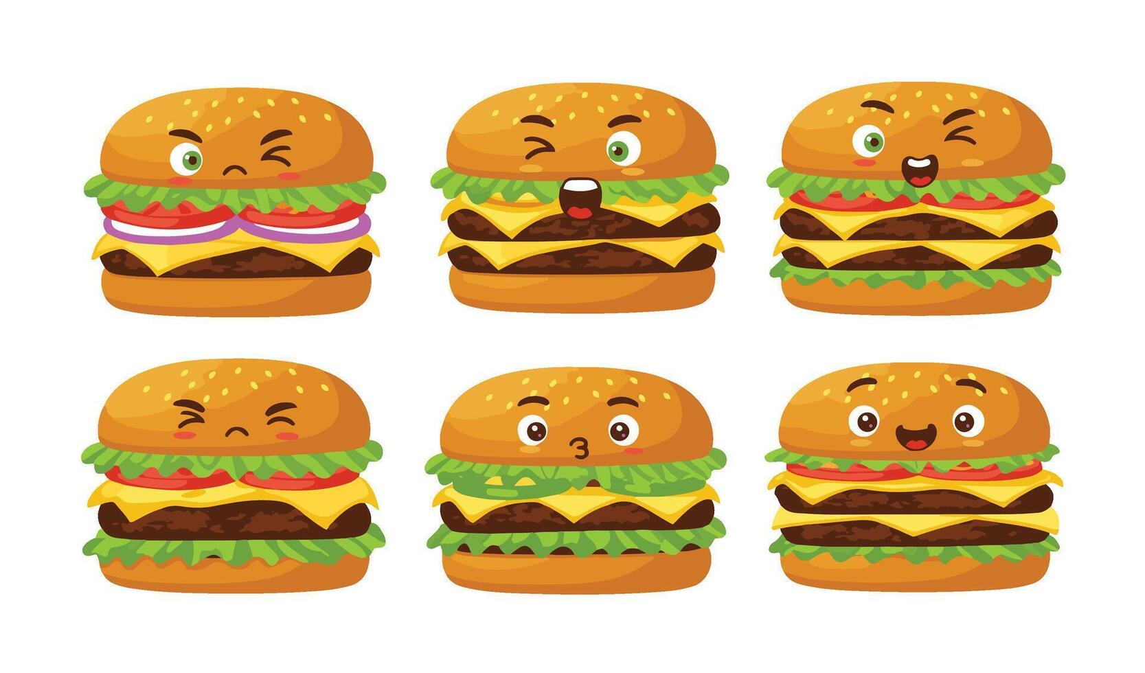 Funny Burger Character with Expressive Faces and Cartoon-Style Art vector