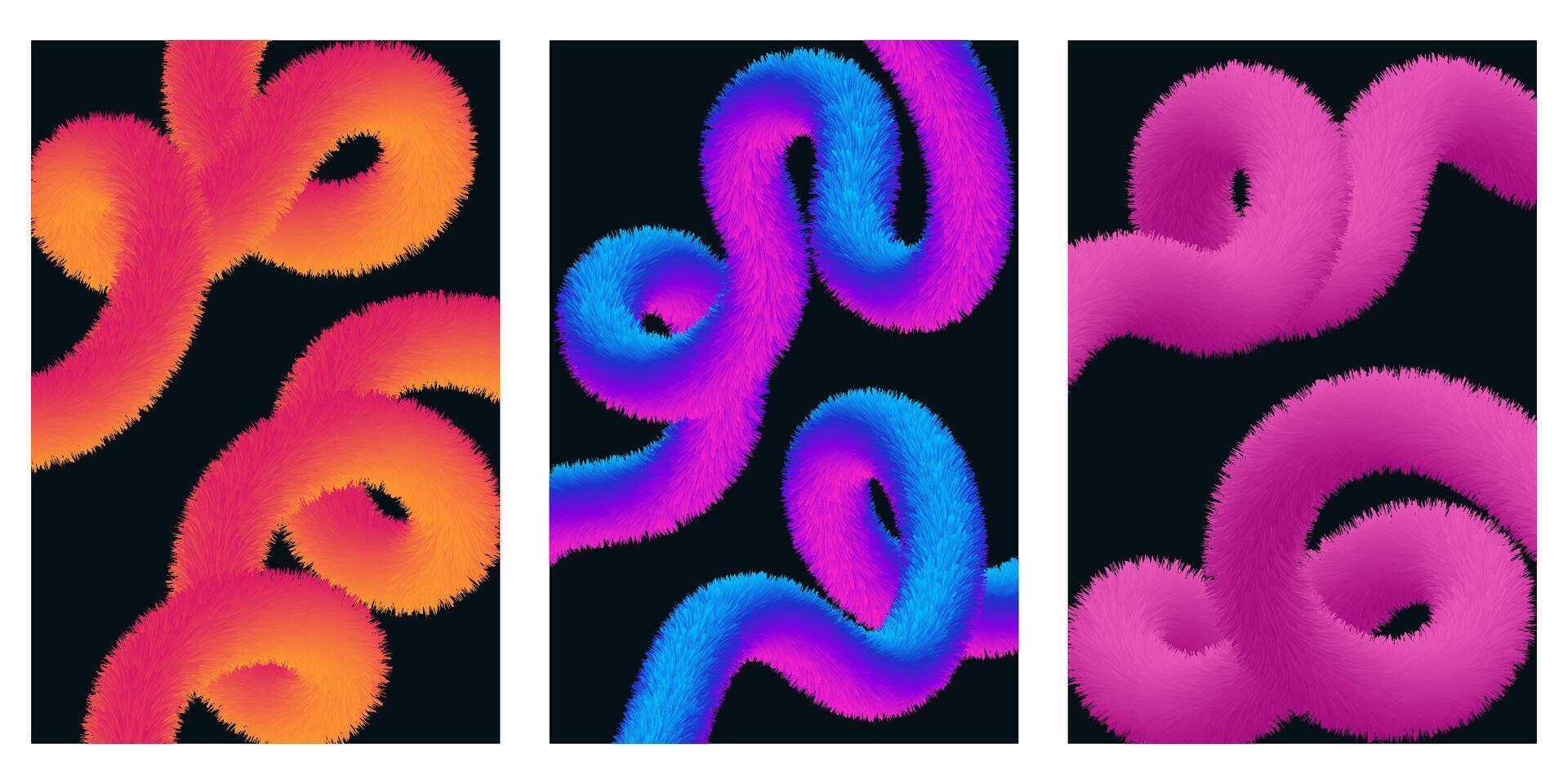 Set of Vibrant 3D Twisted Ribbons, Colorful Abstract Swirls and Gradient Loops on a Dark Background, Perfect for Festive Designs and Modern Digital Art vector