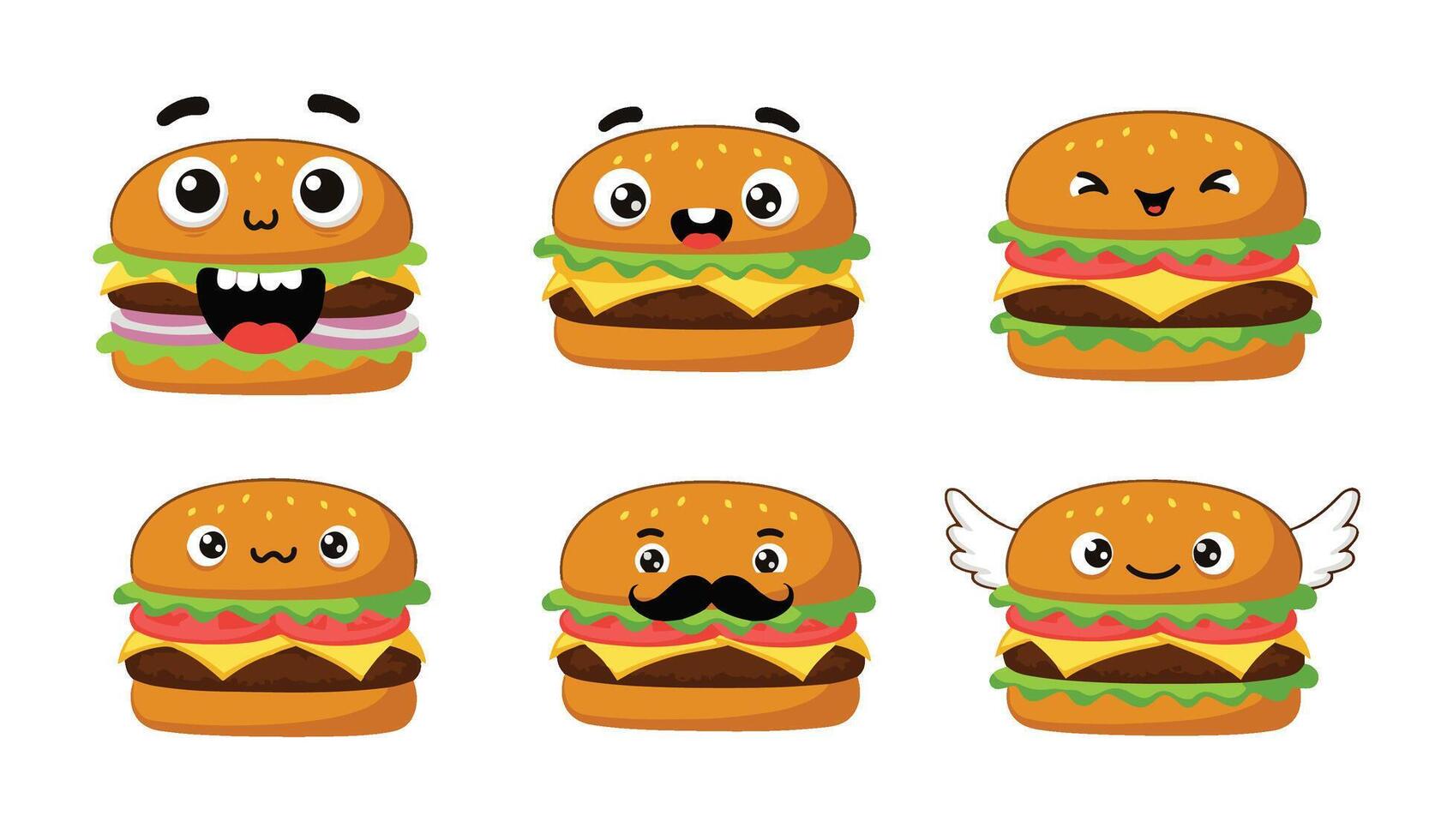 Tasty Funny Cheese Burger with Cartoon Smile and Expressive Features vector