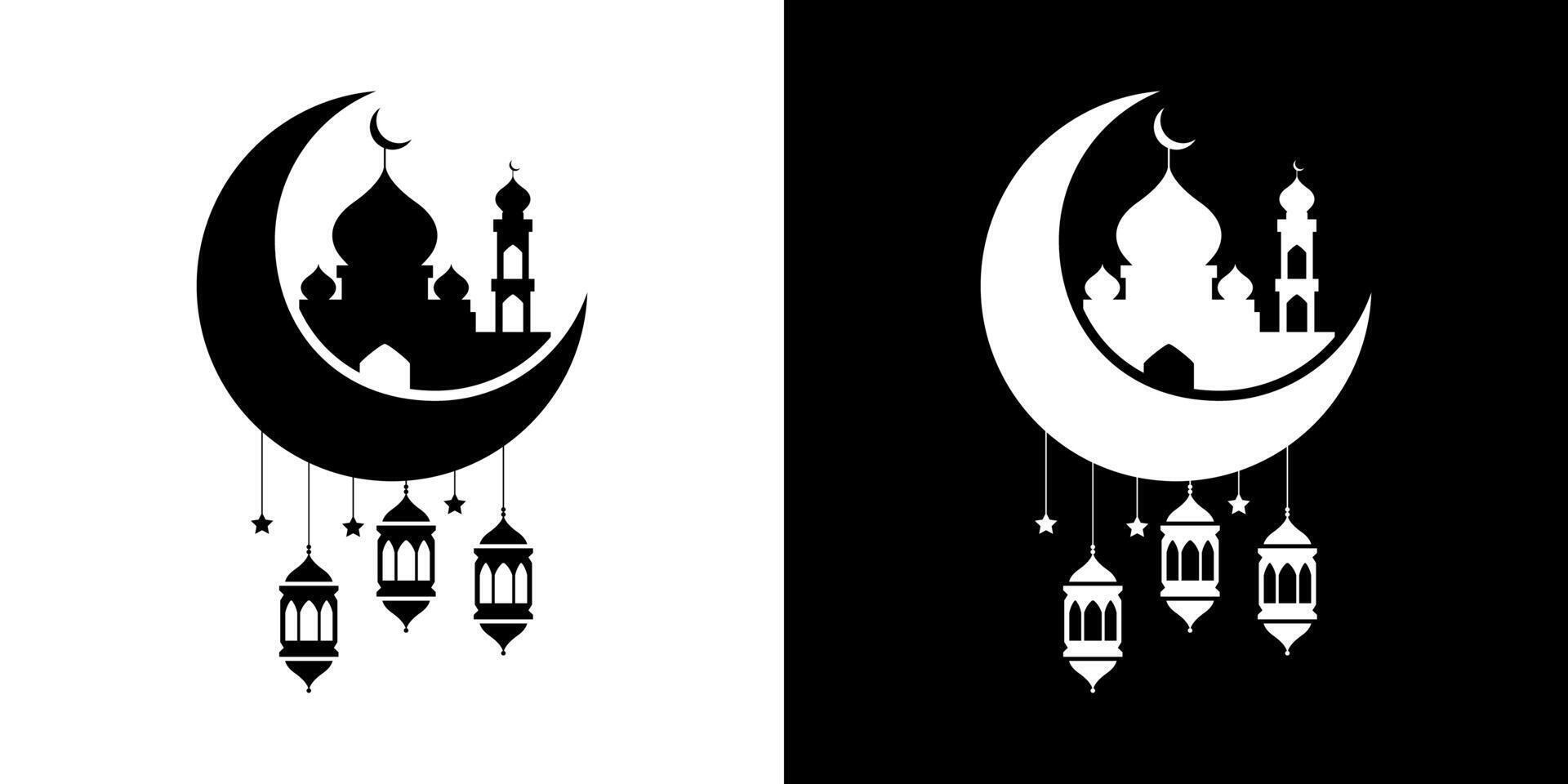 Ramadan and Eid Symbolism Featuring Islamic Crescent and Lantern Ornament vector