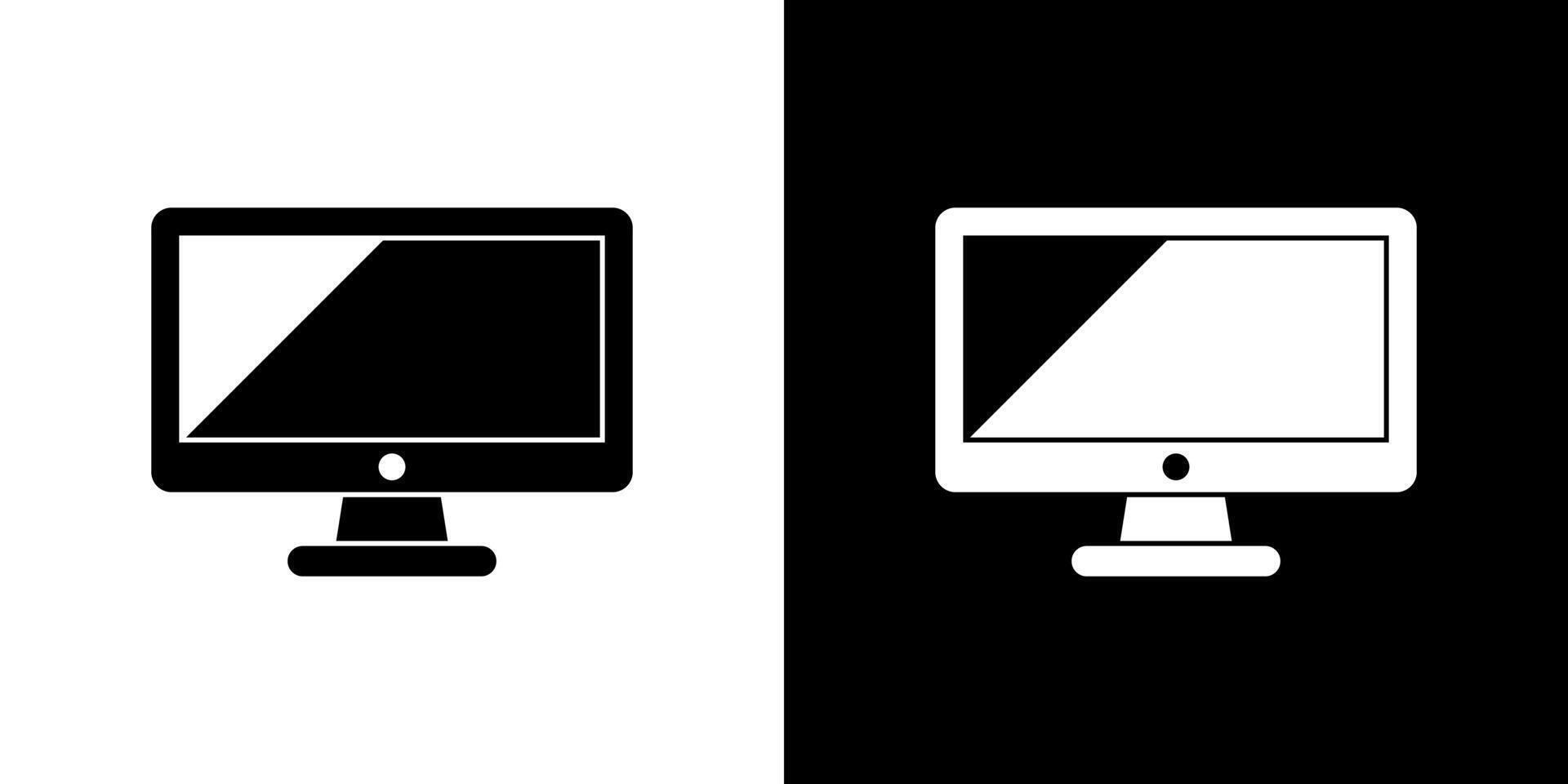 Black and White Icon of a Monitor with a Focus on Technology and Minimalism vector