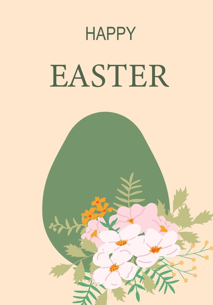 Elegant easter card with floral bouquet and green egg design vector