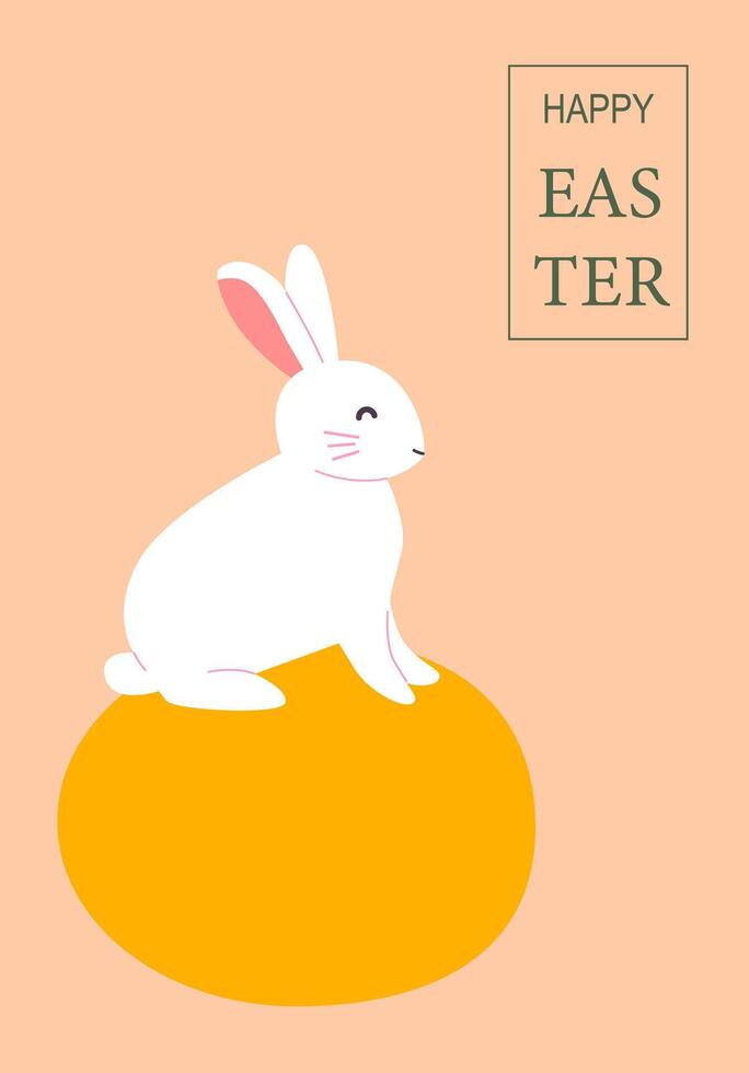 Happy easter bunny on yellow egg with pastel background vector