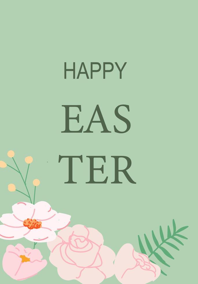 Happy easter greeting card with floral design on green background vector