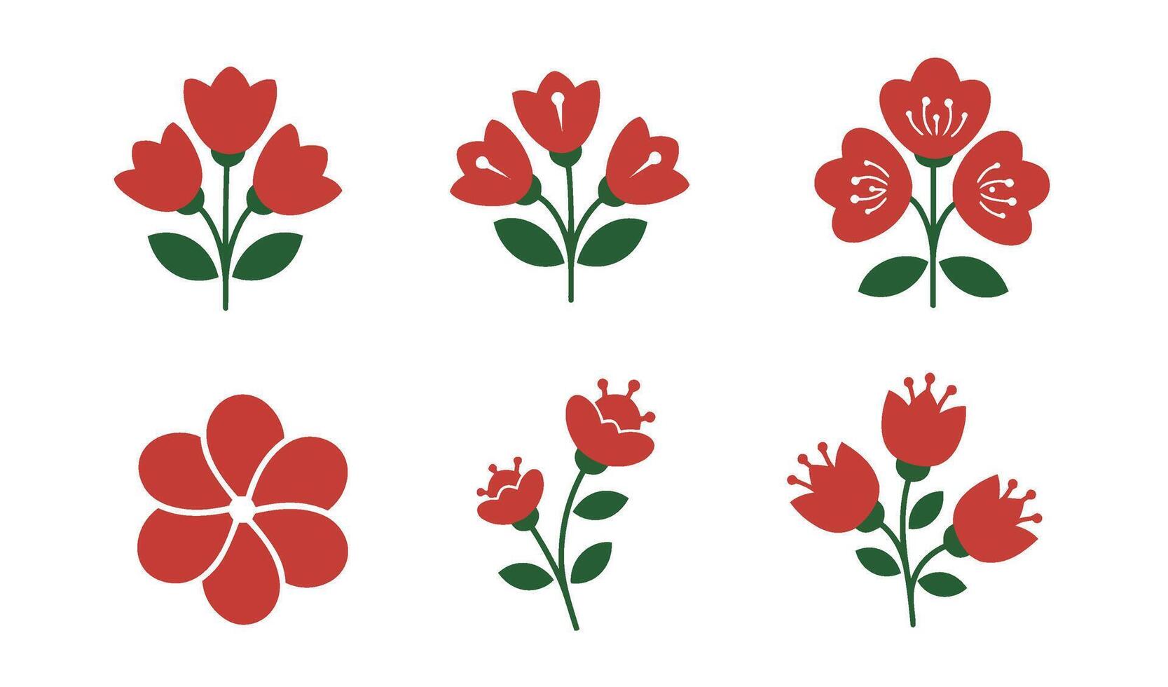 Blooming Floral Artwork with Elegant Rose and Floral Silhouette Icons vector