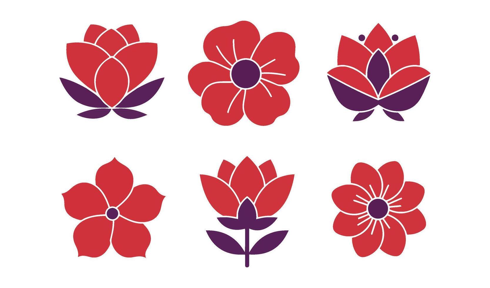 Elegant Rose and Blooming Floral Set with Beautiful Silhouette Icons vector