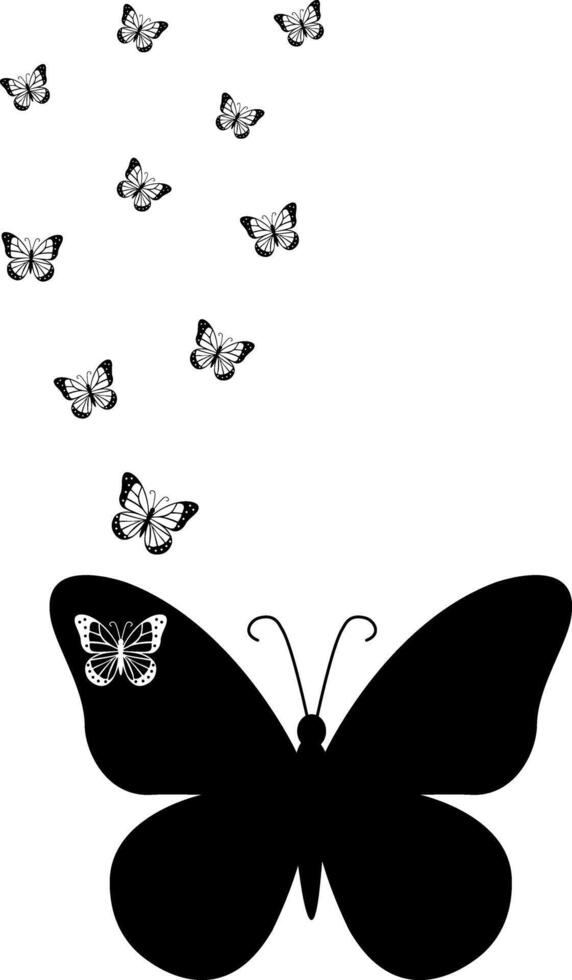 Elegant Black and White Butterfly Silhouette with Flying Butterflies Design. Abstract Nature Inspired Art. illustration vector