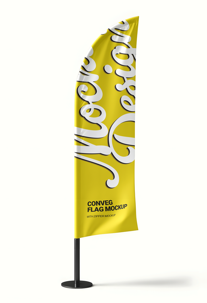 Yellow flag with a white mock design on it. psd
