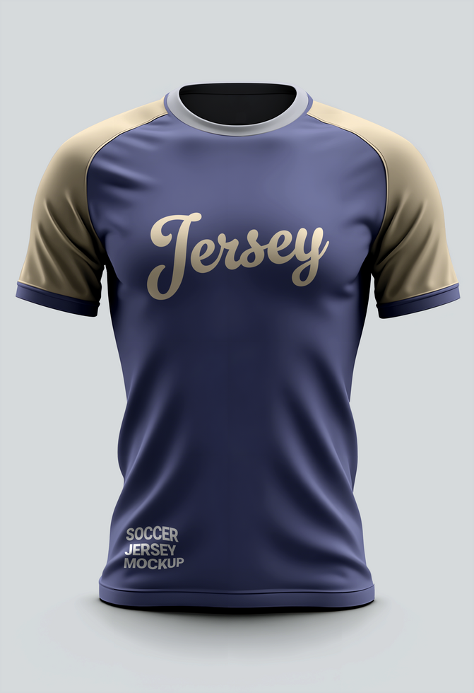 Blue soccer jersey mockup with the word jersey on it. psd