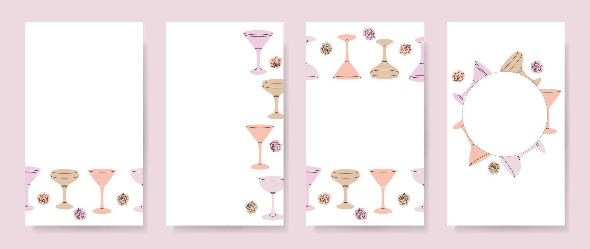 Abstract backgrounds with cocktail elements of minimal flat style and pastel colors. Editable template for social media post, wedding invitation, poster vector
