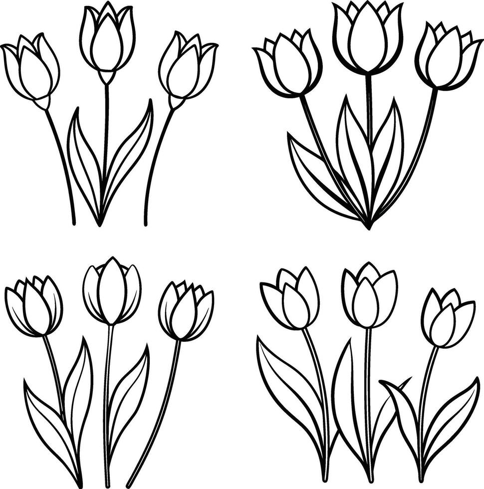 Suite of floral illustrations coloring page flower designs in spring and summer colors vector
