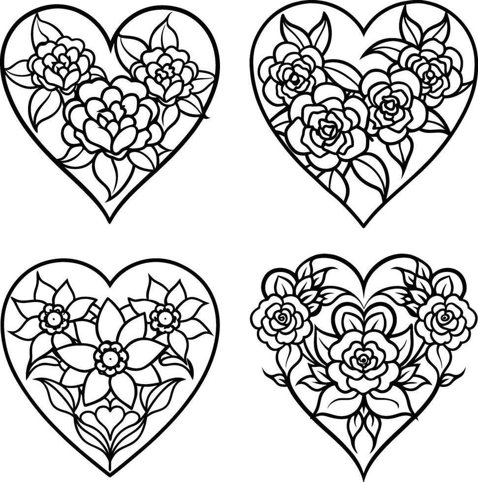 Series of floral illustrations coloring page flower designs in spring and summer colors vector