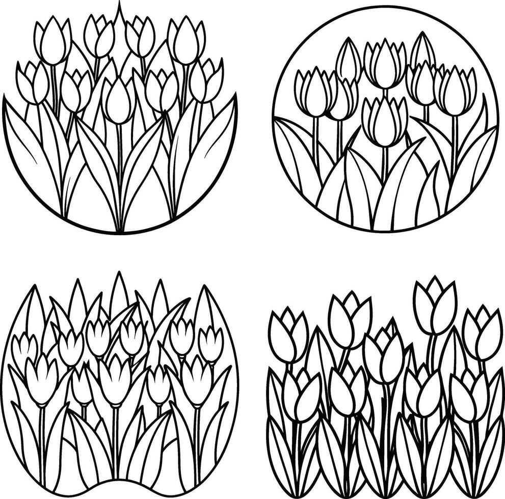 Array of floral illustrations coloring page flower patterns in spring and summer colors vector