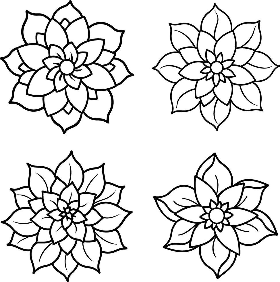Ensemble of floral illustrations coloring page flower designs in spring and summer colors vector