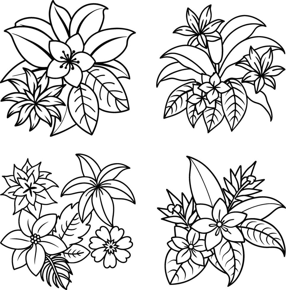Variety of flower illustrations coloring page floral patterns in spring and summer colors vector