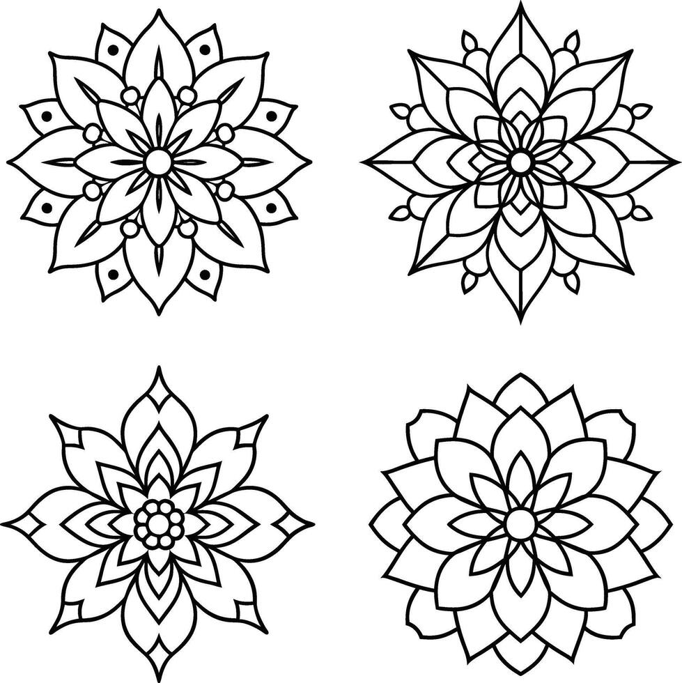 Collection of floral illustrations coloring sheet flower patterns in spring and summer colors vector