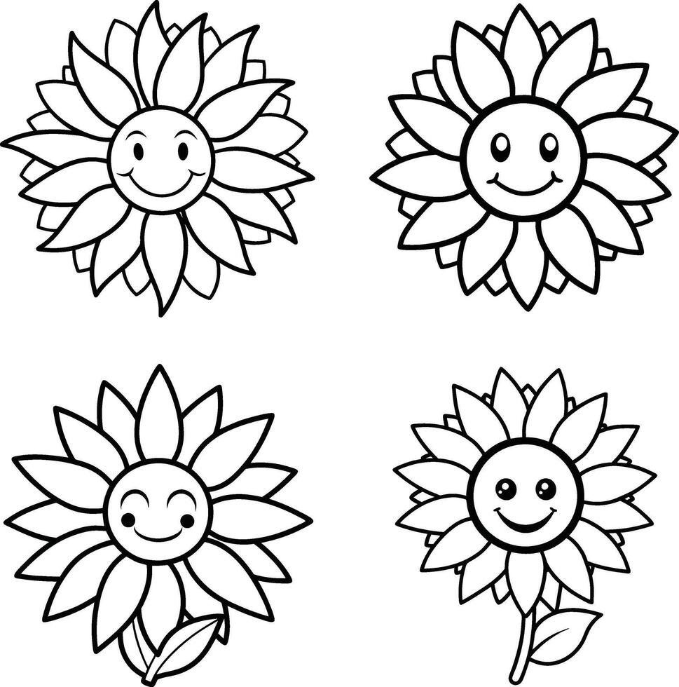 Collection of floral illustrations coloring page flower patterns in spring and summer colors vector