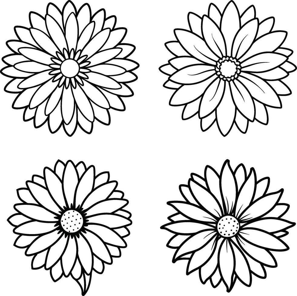 Array of flower illustrations coloring page floral patterns in spring and summer colors vector