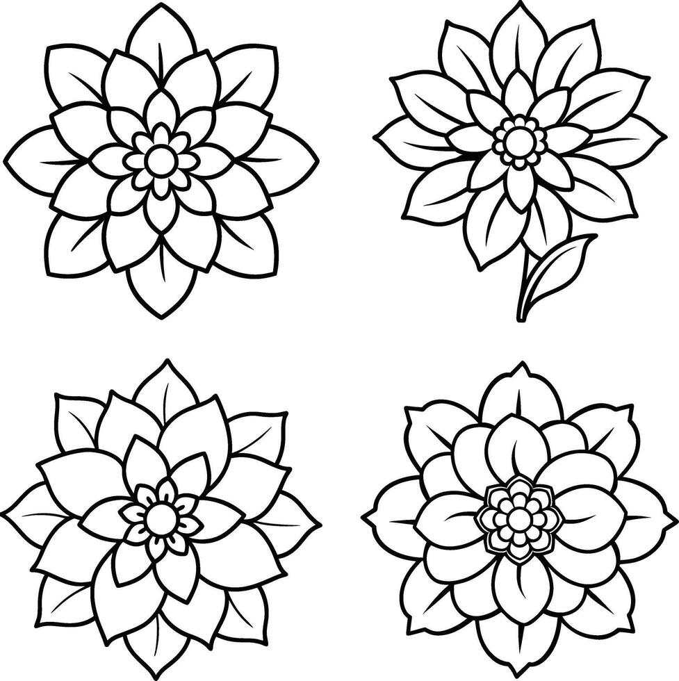 Group of flower illustrations coloring sheet floral patterns in spring and summer colors vector