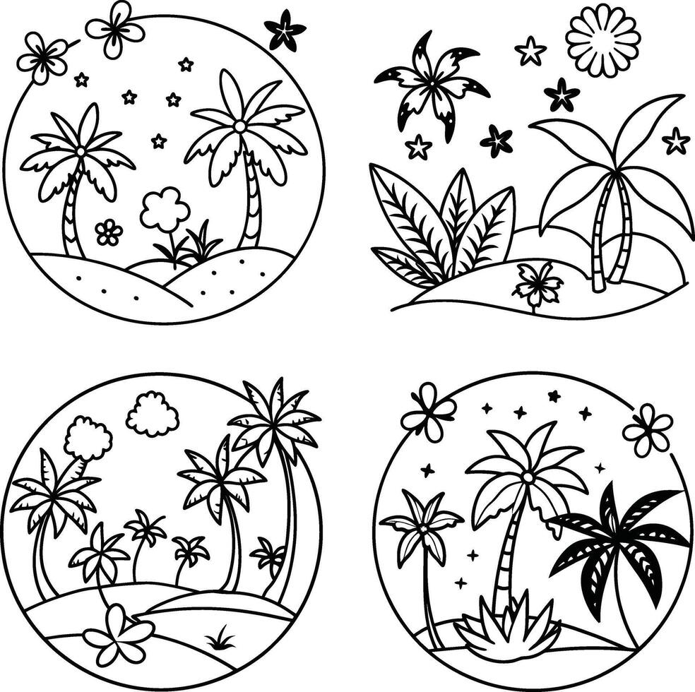 Series of floral illustrations coloring sheet flower patterns in spring and summer colors vector