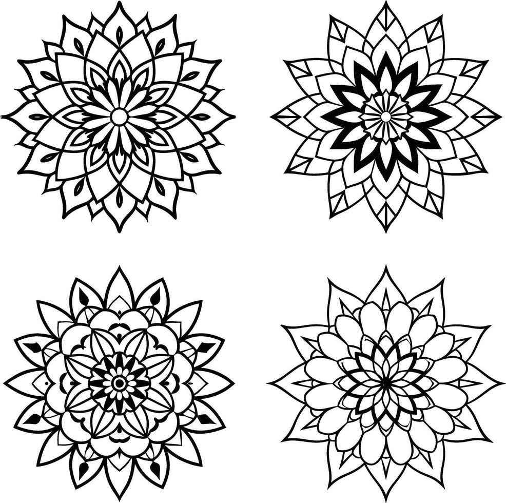 Ensemble of floral illustrations coloring page flower patterns in spring and summer colors vector