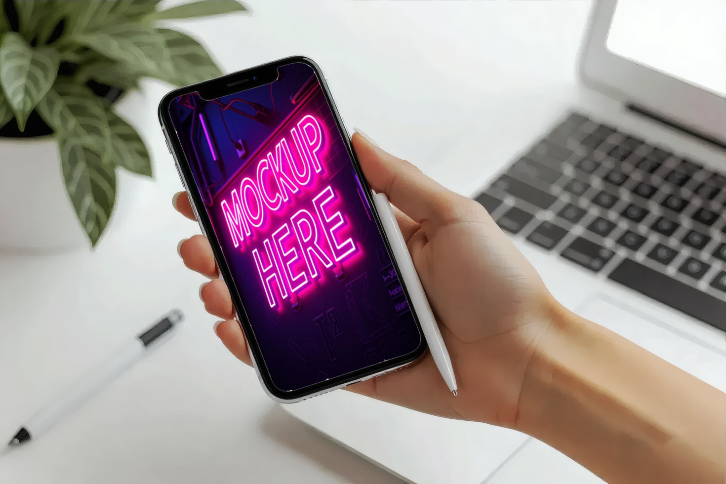 Modern smartphone mockup held in hand psd