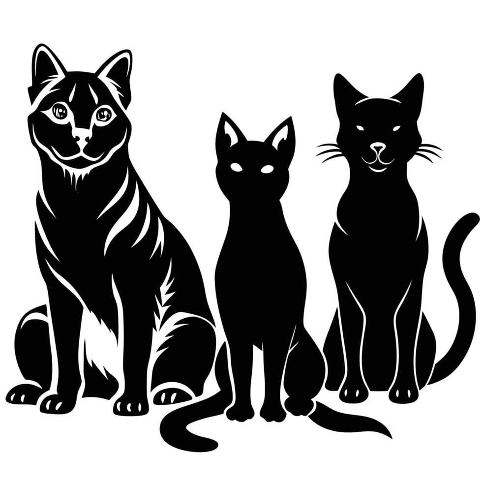 Silhouette of Cats and Dogs Sitting Side by Side on an Isolated Background vector