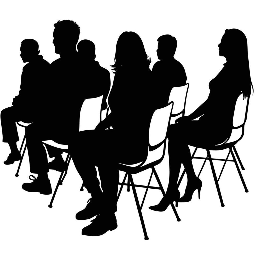 Silhouette of People Sitting Casually on Chairs in a Social Setting vector