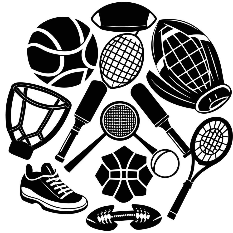 Silhouette Set of Sports Equipment on White Background Game Day Essentials vector