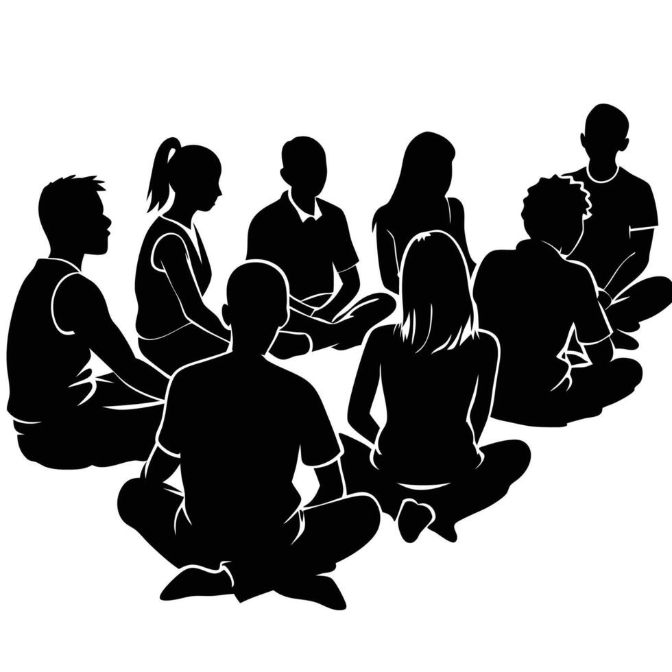 Silhouette of People Sitting Down Illustration with Black People Outlines vector