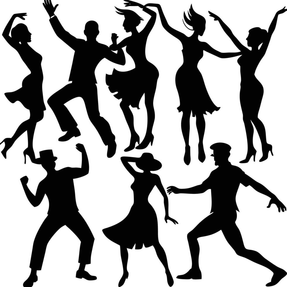 Rhythmic Silhouettes of Dancers against a White Canvas vector