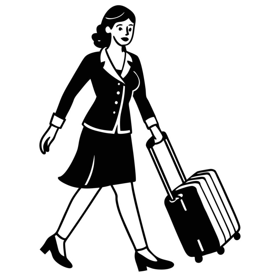 Silhouette Illustration of a Woman Walking with a Suitcase vector