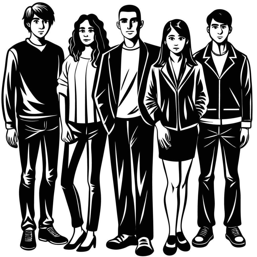 Illustration of Multiple People Standing on a White Background vector