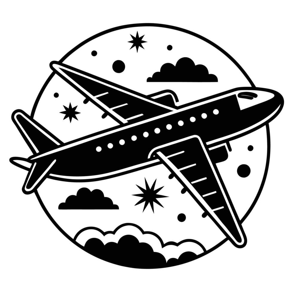 Illustration of a Plane Soaring Through the Blue Sky with Simplified Details vector