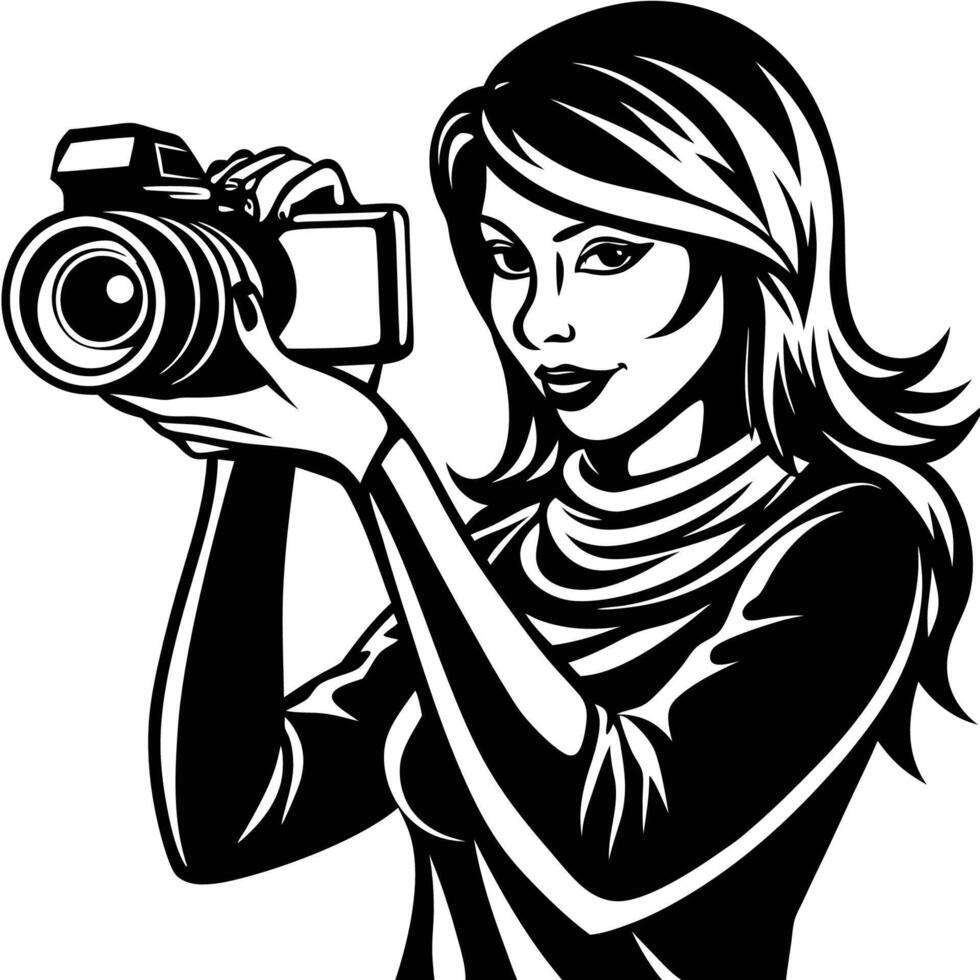 Silhouette of a Woman Capturing a Moment in a Blank Canvas vector