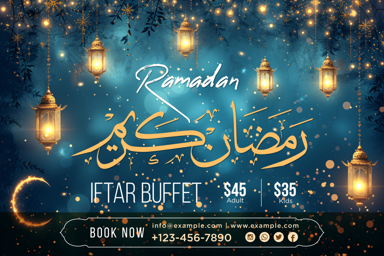 Ramadan Iftar Party Laltain Banner Design with Elegant Hanging Lanterns and a Warm Festive Glow psd