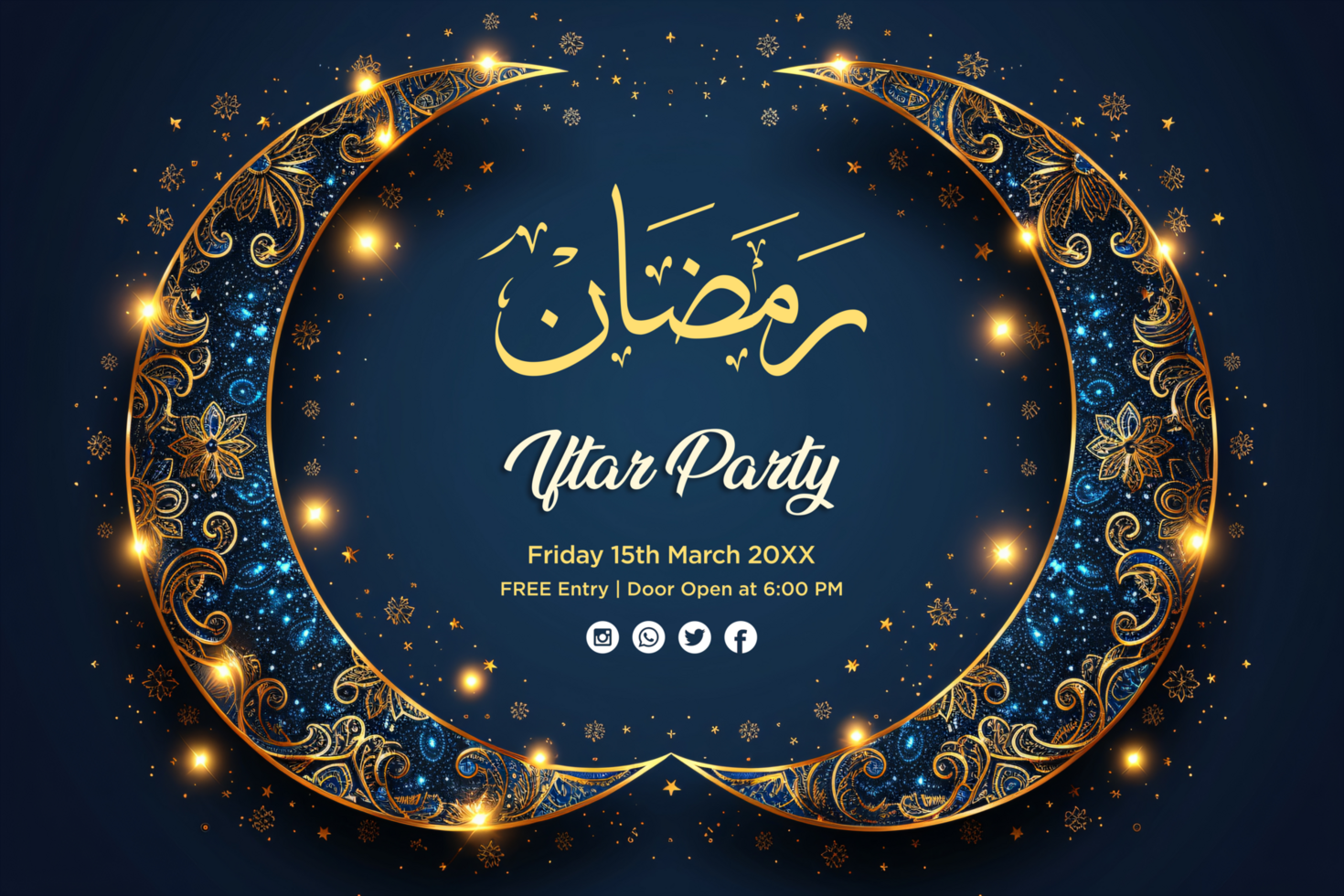 Golden Stars Ramadan Mubarak Banner Design for a Stylish, Joyful, and Elegant Celebration Invitation psd