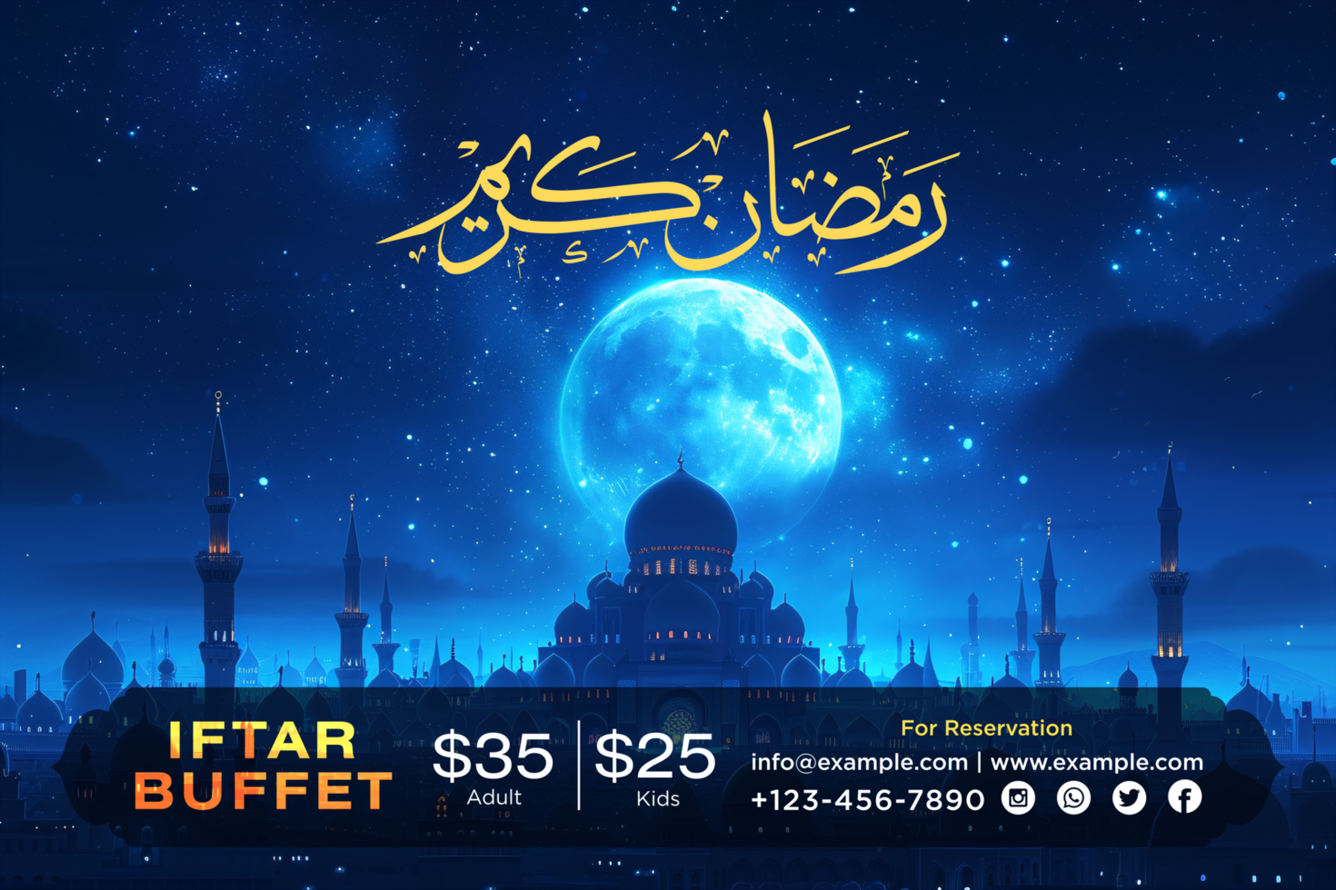 Ramadan Kareem Hanging Moon and Stars Banner for an Elegant and Festive Celebration Invitation psd