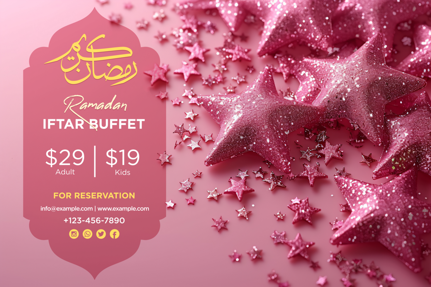 Ramadan Kareem with a Stunning Iftar Buffet Banner Featuring Gold Crescent Moon and Stars psd