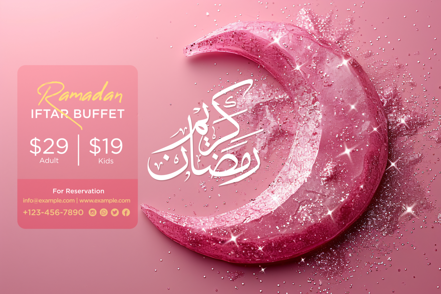 Pink Glitter Background for an enchanting and luxurious Ramadan Iftar Buffet event template psd