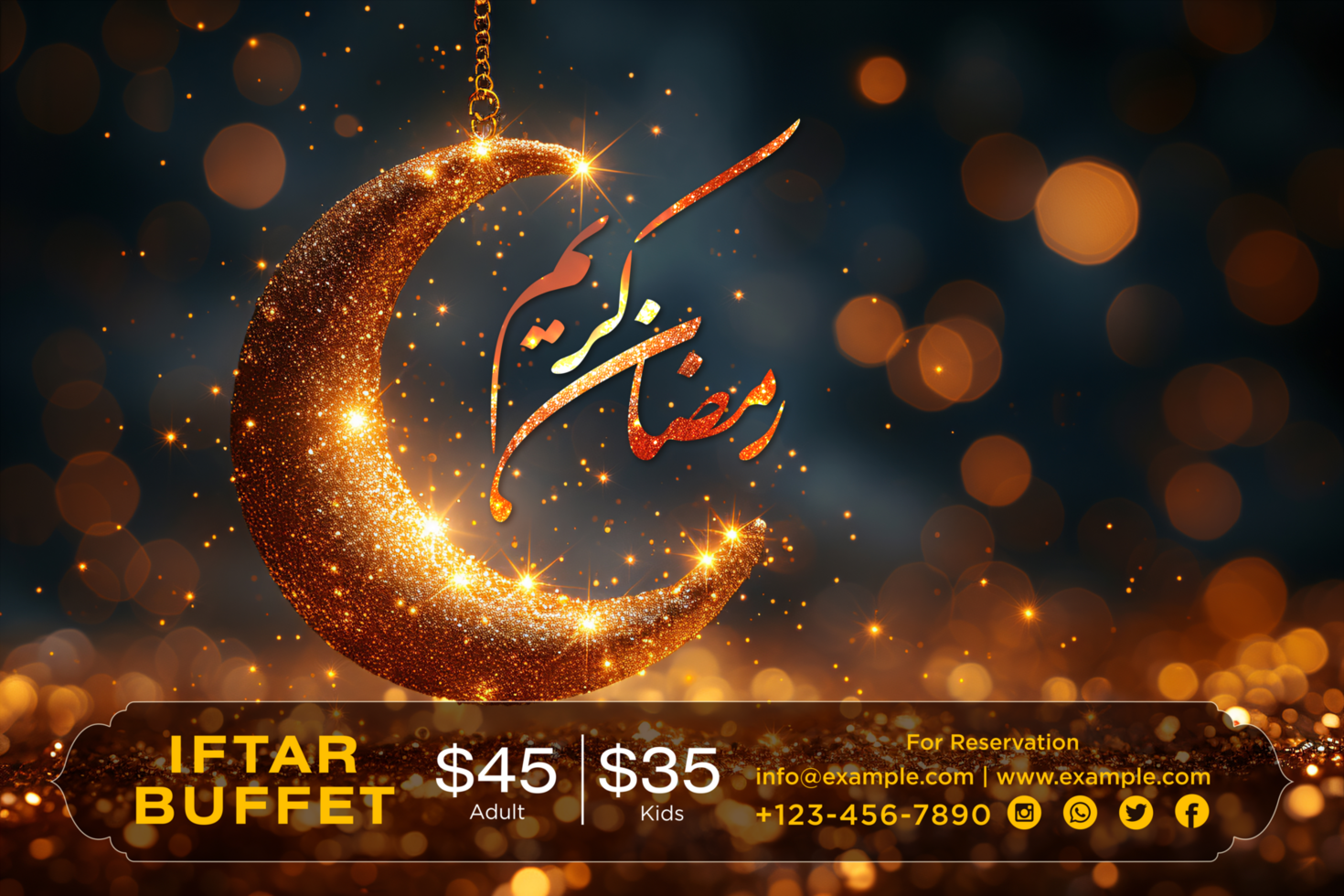 Ramadan Hanging Moon symbolizes peace and togetherness in a beautifully designed banner template. psd