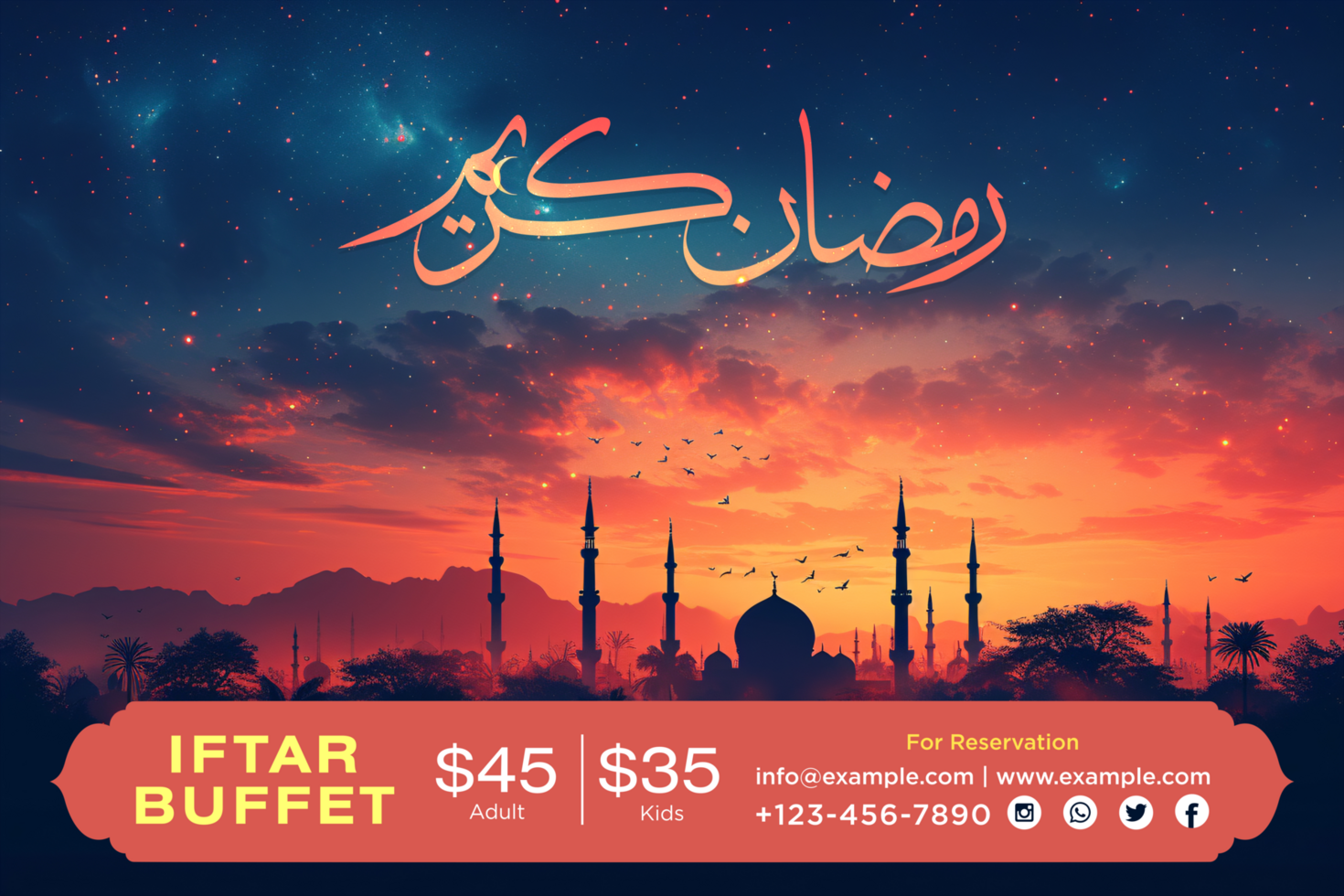 Ramadan Iftar Party Moon and Stars Banner Design Template for a festive and joyful celebration psd