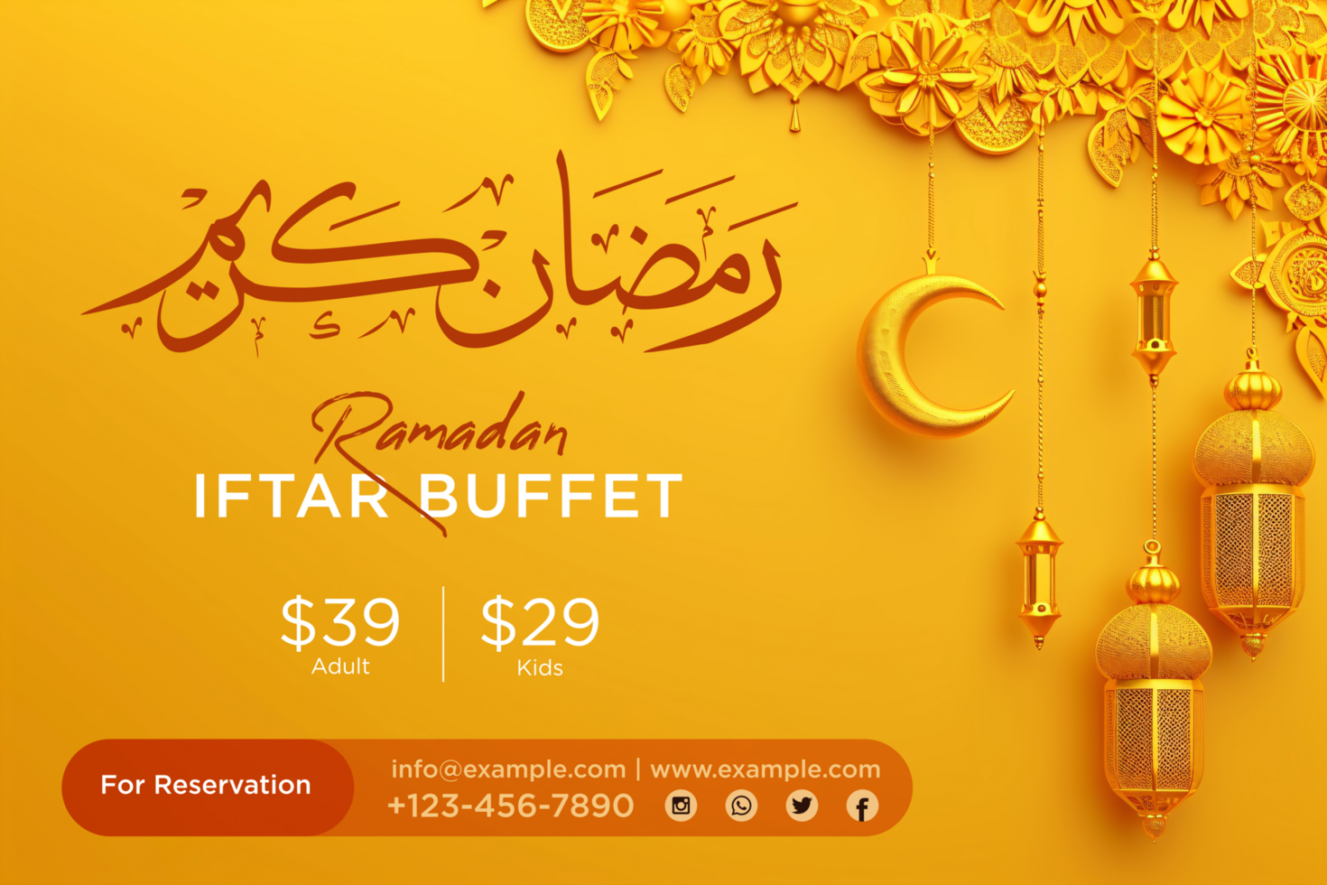 Ramadan Iftar Party Laltain Banner Design with Elegant Hanging Lanterns and a Warm yellow Festive Glow psd